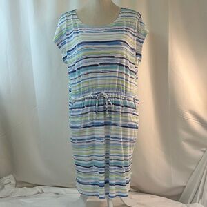 Basic Editions Blue Green and White Striped Midi Dress Size Large